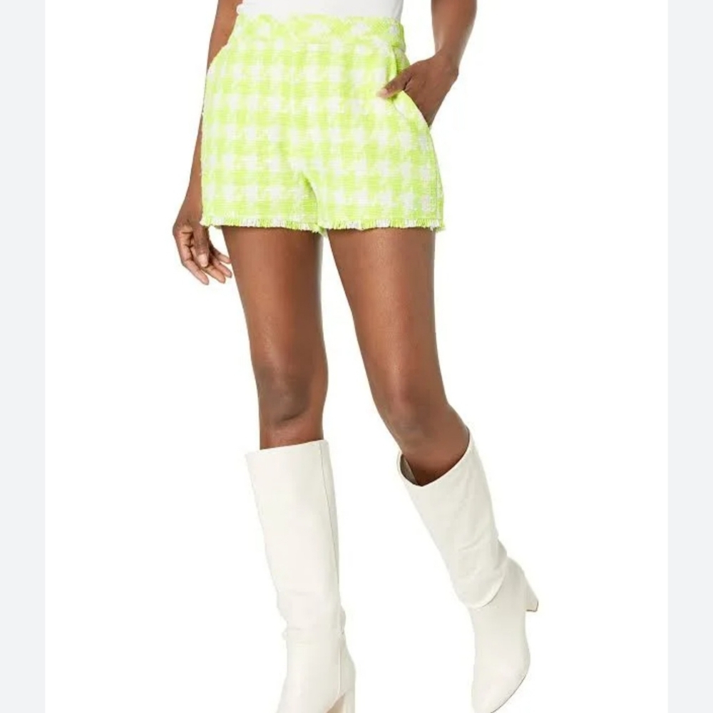 Steve Madden Women's Lia Neon Yellow‎ Festival Gingham Check Tweed Shorts XL